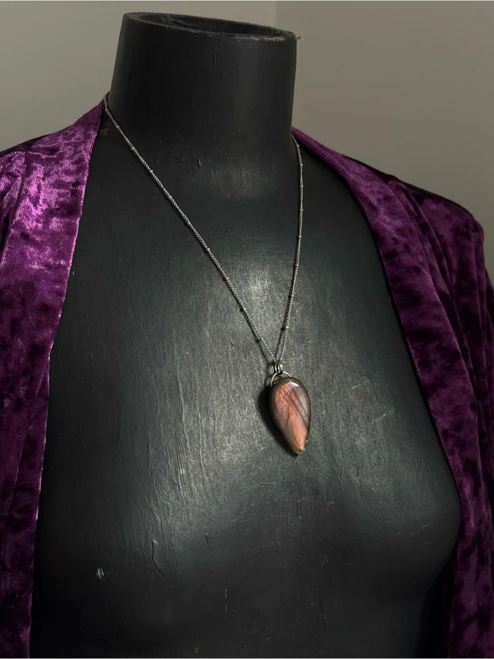 Labradorite Teardrop Pendant Necklace - Rose Flash natural  crystal jewelry
